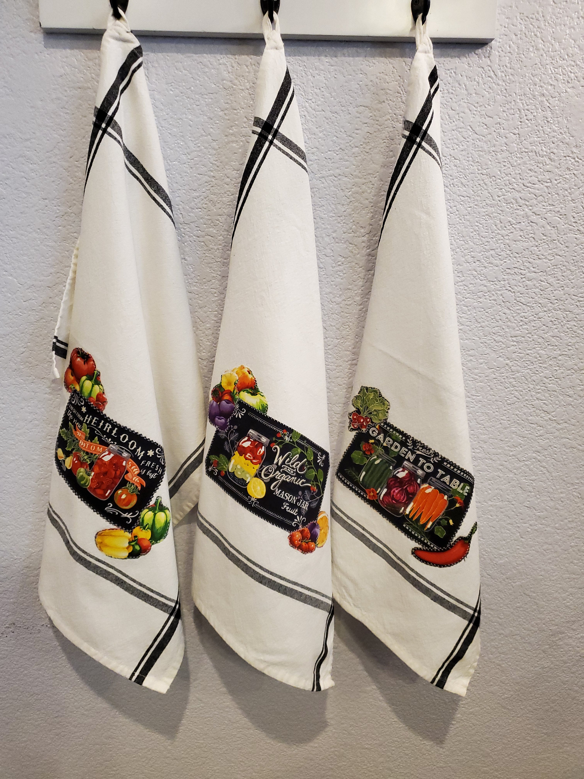 Dishcloth Towels Kitchen Decor Towels Garden & Fruit Applique Organic ...