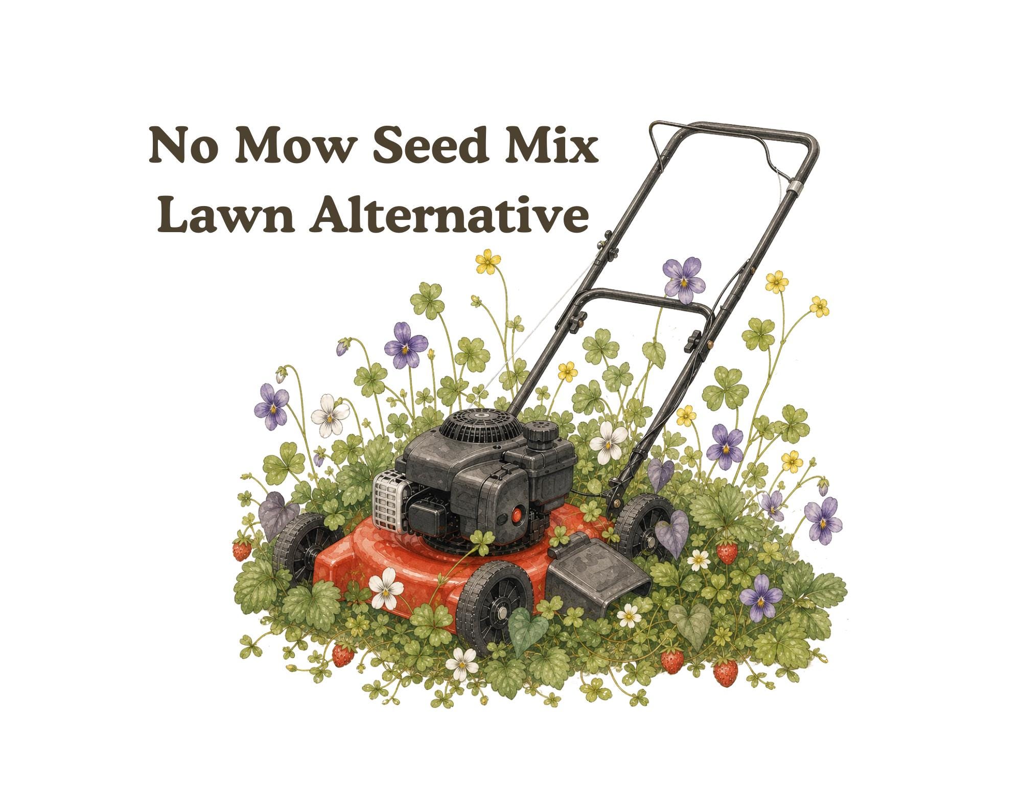 No Mow Lawn Alternative Seeds, Ground Cover Seed Set, Wild Violet (Purple & White), Wood Sorrel, Mock Strawberry, Perennial Lawn Mix