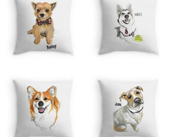 Custom Pet Portrait Cushion Cover.Pet portrait pillow cover.Personalized Christmas Gift. Custom pet portrait.