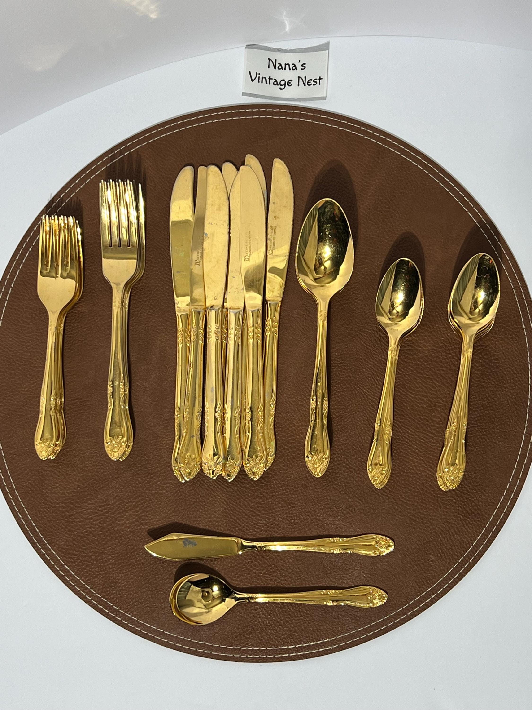 GOLDEN DISH 놋반 食器セット カトラリー　銅製品 Japan Gold Silverware Set - Etsy