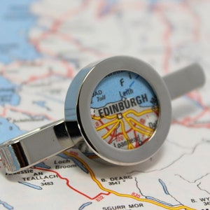 Carte personnalisée Tie Clip, Real vintage Map, Sliver Tie Clip, Sliver Tie Pin, Anniversary Tie Bar, Cadeau pour lui, Valentines, Marié