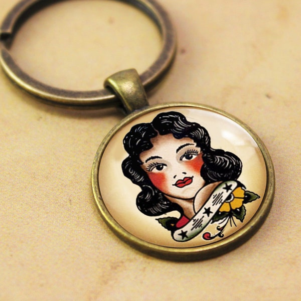 Sailor Jerry Keyring, Pinup Keyring, Rockabilly Keychain, Lanyard, Tattoo Keyring, Pin-up Keyring, Punk Keyring, Gift For Him