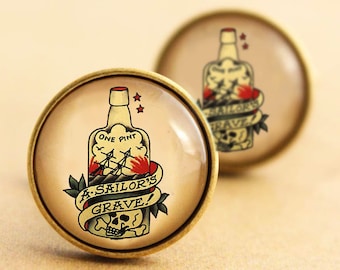 Sailors Grave Cufflinks  Sailor Jerry, Nautical Cufflinks Cuff Links, Custom Cufflinks, Bottle Rum, Vintage, Rockabilly, Gift for him, drink