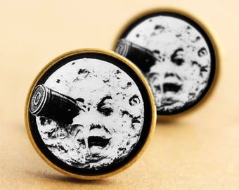 Man in the Moon Cufflinks, Georges Melies, A Trip to the Moon Cufflinks, La Voyage Dans La Lune, Movie Cufflinks,  Vintage Cufflinks, Black