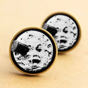 Man in the Moon Cufflinks, Georges Melies, A Trip to the Moon Cufflinks, La Voyage Dans La Lune, Movie Cufflinks,  Vintage Cufflinks, Black