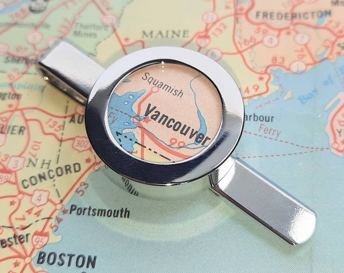 Personalised Map Tie Clip, USA & Canada Map Real Vintage Map, Sliver ...