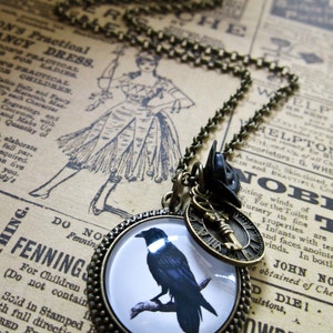 Steampunk Raven Necklace, Gothic necklace, Crow pendant, bird necklace, goth necklace, glass necklace, black goth Pendant, Halloween, Poe image 4