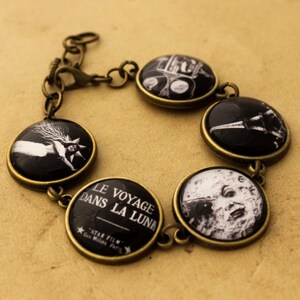 George Melies Bracelet, A Trip to the Moon, Tile Bracelet, Gothic Bracelet, Silent Film, Black & White, Hugo, Gift for Her, Steampunk Cuff image 2