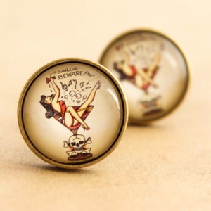 Sailor Jerry Cufflinks - Mens Nautical Rockabilly Martini Girl  Mans Ruin Cuff Links Vintage Groom Wedding
