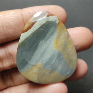 Natural Polychrome jasper ,Blue Gray Scenic Gemstone, Shield Triangle Cab, Flatback Loose Gemstone for Wire Wrap Jewelry Supplies