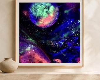 Digitaler Download Weltraum Poster – COSMIC HORIZON | Kosmische Landschaft zum Ausdrucken | Farbenfrohe Galaxie Kunst