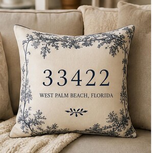 Personalized ZIP Code Pillow, Custom City State Throw Pillow, Housewarming Gift, Realtor Closing Gift, New Home Decor