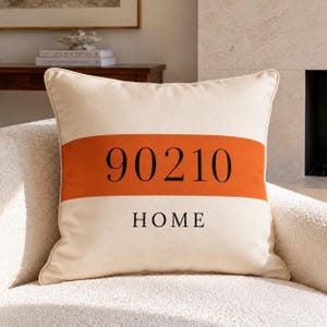 Personalized ZIP Code Throw Pillow, Custom Word, 18×18 Home Decor, Housewarming Gift, Realtor Closing Gift, New Home Decor, 90210 Pillow