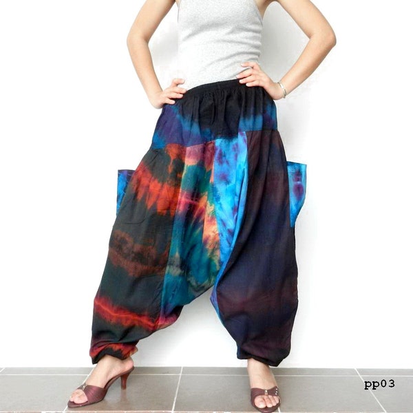 Harem Pant Unisex Tie Dye ,Ninja, Yoga, Unique  100% Cotton,PP03.