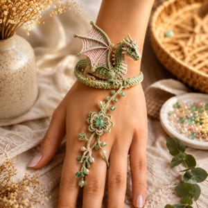 Dragon Bracelet Micro Macrame Pattern PDF | Wing Dragon Wrist Wrap Wire Armature | Advanced | 6.5 Inch Adjustable