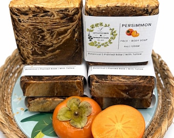 Handmade Persimmon Botanical Soap, Shea Butter, Coconut Milk, Tallow Bar  (4 oz)