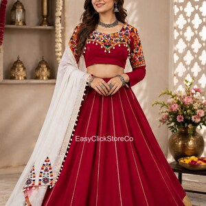 Ensemble Lehenga en soie rayonne, véritable travail de miroir, lehanga cousu à la chaîne, broderie, dentelle Kodi Dupatta lehnga choli.
