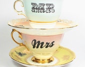 Mr & Mrs vintage teacups set