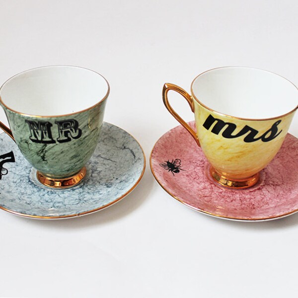 Mr & Mrs vintage teacups set