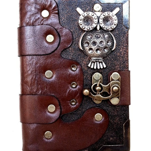 Handmade Unique Owl Steampunk Leather Journal Notebook Sketchbook