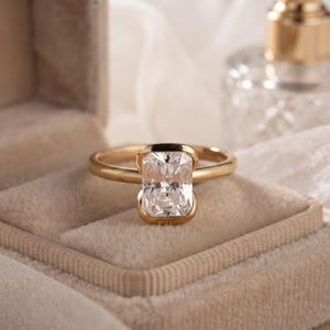 Radiant Cut Moissanite Ring, Bezel Set Engagement Ring,18k Yellow Gold Modern Ring, Rectangular Stone Bridal Jewelry, Minimalist Ring