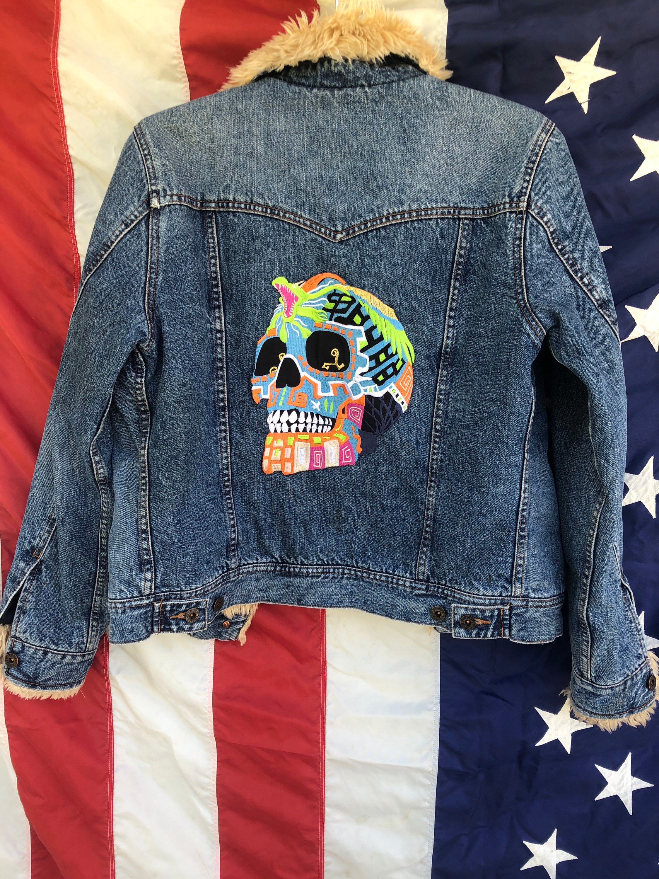 Upcycled Biker Denim Jacket With Patches / Reworked Vintage Biker Denim  Jacket With Patches Men Size XL Unisex Adult 
