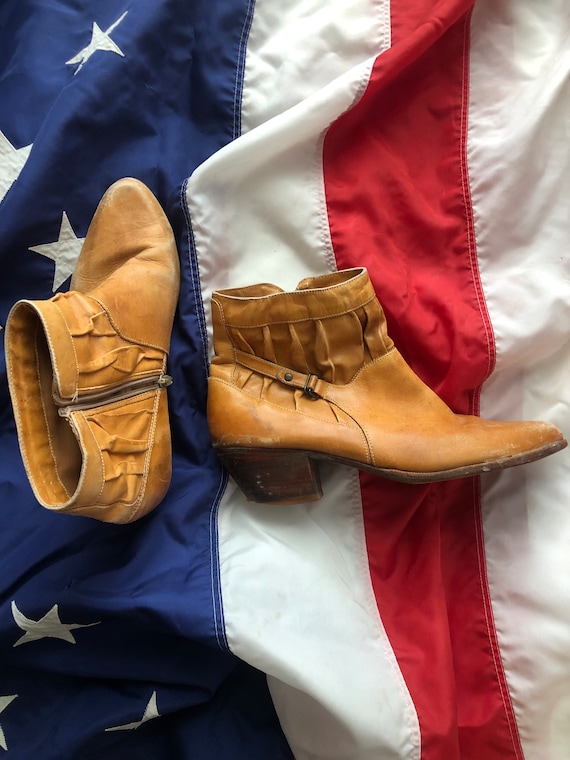 Goosudu Western Cowgirl Ankle Boots Chunky Heel Buckle Short Booties
