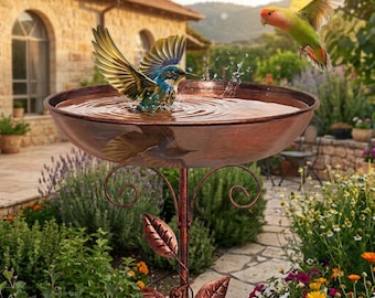 Estaca rústica para bebedero de pájaros de jardín, comedero de metal para pájaros de exterior, decoración de jardín de inspiración vintage.