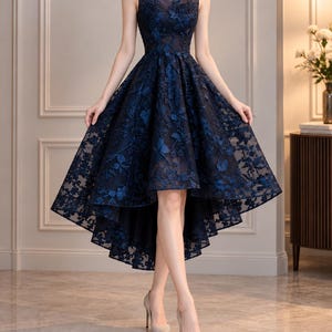 Navy Blue Flower Embroidered Dress - Etsy