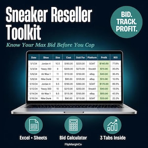 Sneaker Reseller Toolkit | Bid Calculator, Inventory & Profit Tracker | Cook Group Flipping Excel Google Sheets Spreadsheet