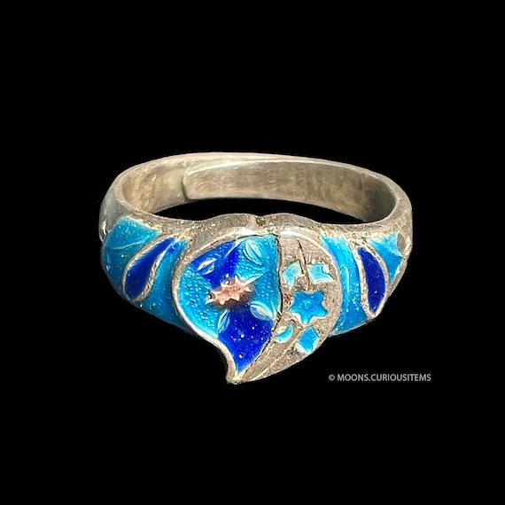Antique Chinese Silver & Enamel Ring-Late Qing Dyn