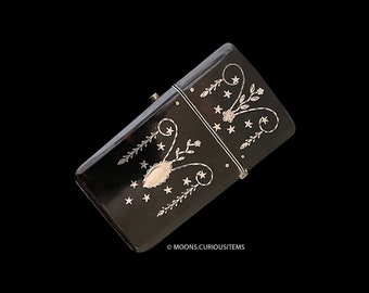 Victorian Piqué Match Safe Case - Inlaid Silver Vesta ,Match Safe-Exquisite & Pristine