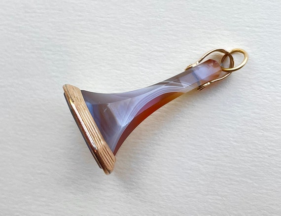 Victorian Agate Fob Seal w Beautiful Monogram-Lar… - image 4