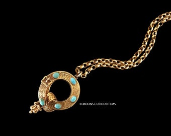 Georgian Gold Turquoise Pendant-Sentimental Locket in a Buckle or Sash Motif