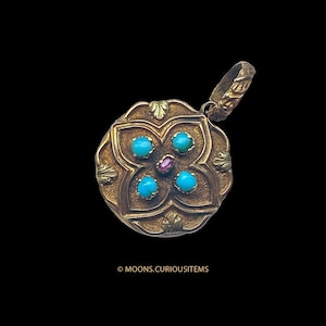 Victorian 15K Gold Ruby & Turquoise Locket-Yellow And Rose Gold-Romantic and Beautiful