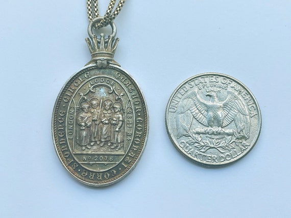 Antique Solid Silver Crowned Masonic Medal w Gold… - image 3