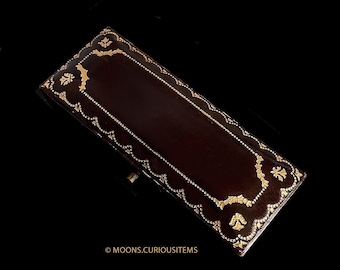 Vintage Antique John Perry Ltd Leather Tooled Gold Trim Jewellery