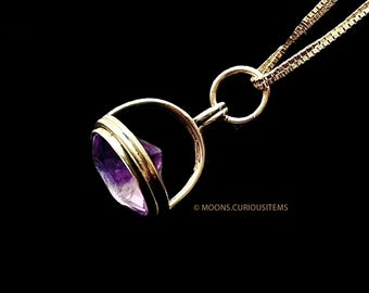 Antique Gold  Amethyst  Fob  Charm on Stirrup Setting -9K Yellow Gold