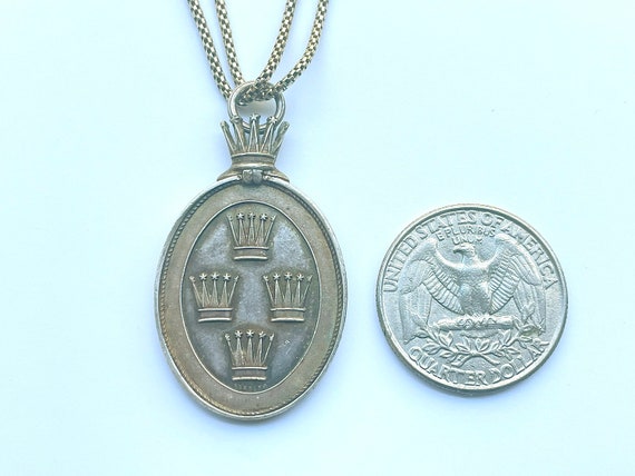 Antique Solid Silver Crowned Masonic Medal w Gold… - image 2