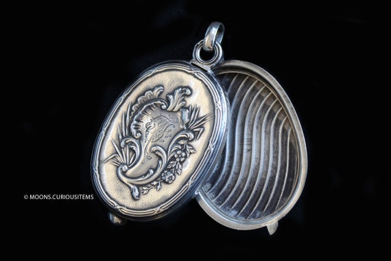 Antique French Silver Slide  Pendant Necklace w S… - image 1