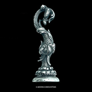 Victorian  Sterling Silver Dolphin Seal-Detailed Hand Seal w Monogram-Desk Top Antique