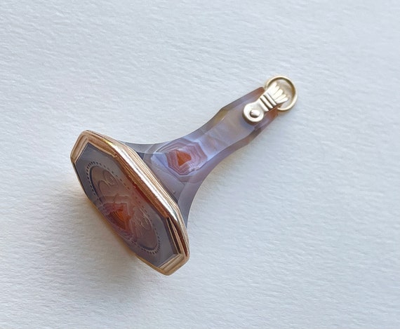 Victorian Agate Fob Seal w Beautiful Monogram-Lar… - image 6