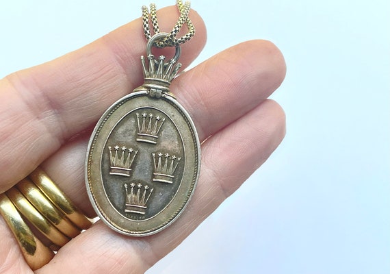 Antique Solid Silver Crowned Masonic Medal w Gold… - image 4