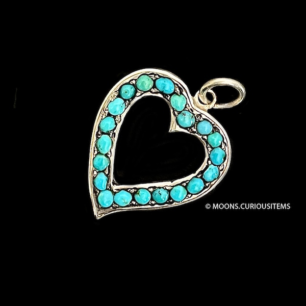 Antique Turquoise Witches Heart Pendant-Sterling Silver Setting