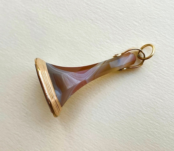 Victorian Agate Fob Seal w Beautiful Monogram-Lar… - image 7