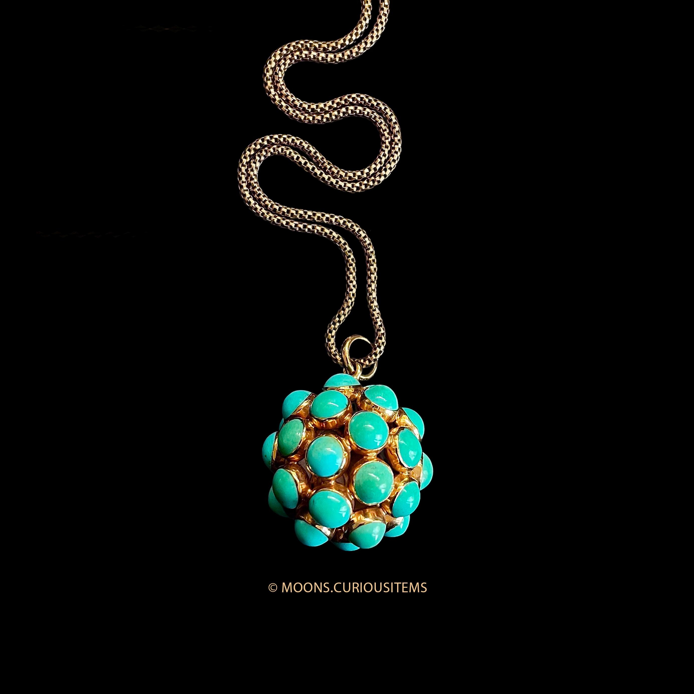 Turquoise 18K Gold Orb Sputnik Vintage Pendant-Large & Fabulous