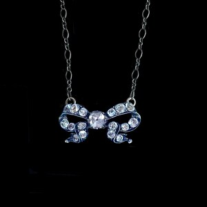 Antique Diamond Paste Bow Necklace-Silver-Early Victorian