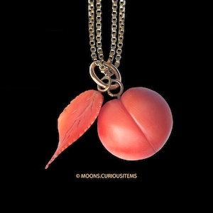 Victorian Coral Peach Charm Larger-  14K Yellow Gold- Hand Carved Peach & Leaf