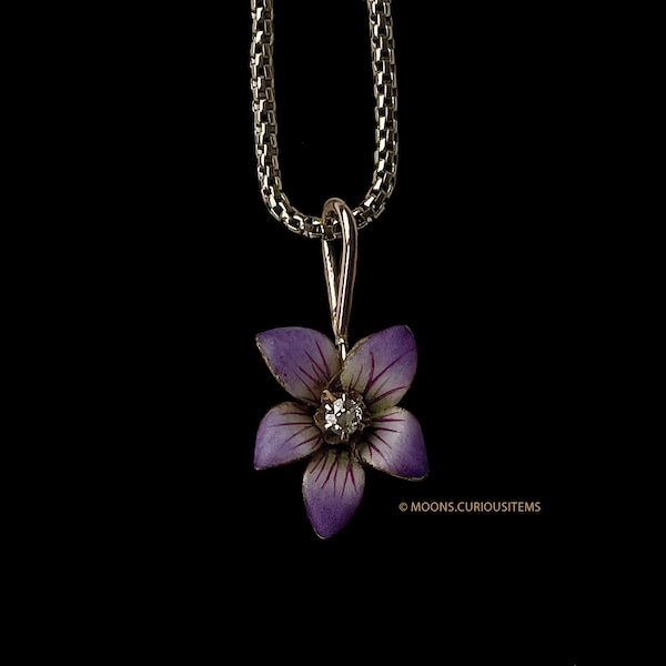 Gorgeous Enamel Violet Charm-Luminous Little Flower w A Diamond-Art Nouveau