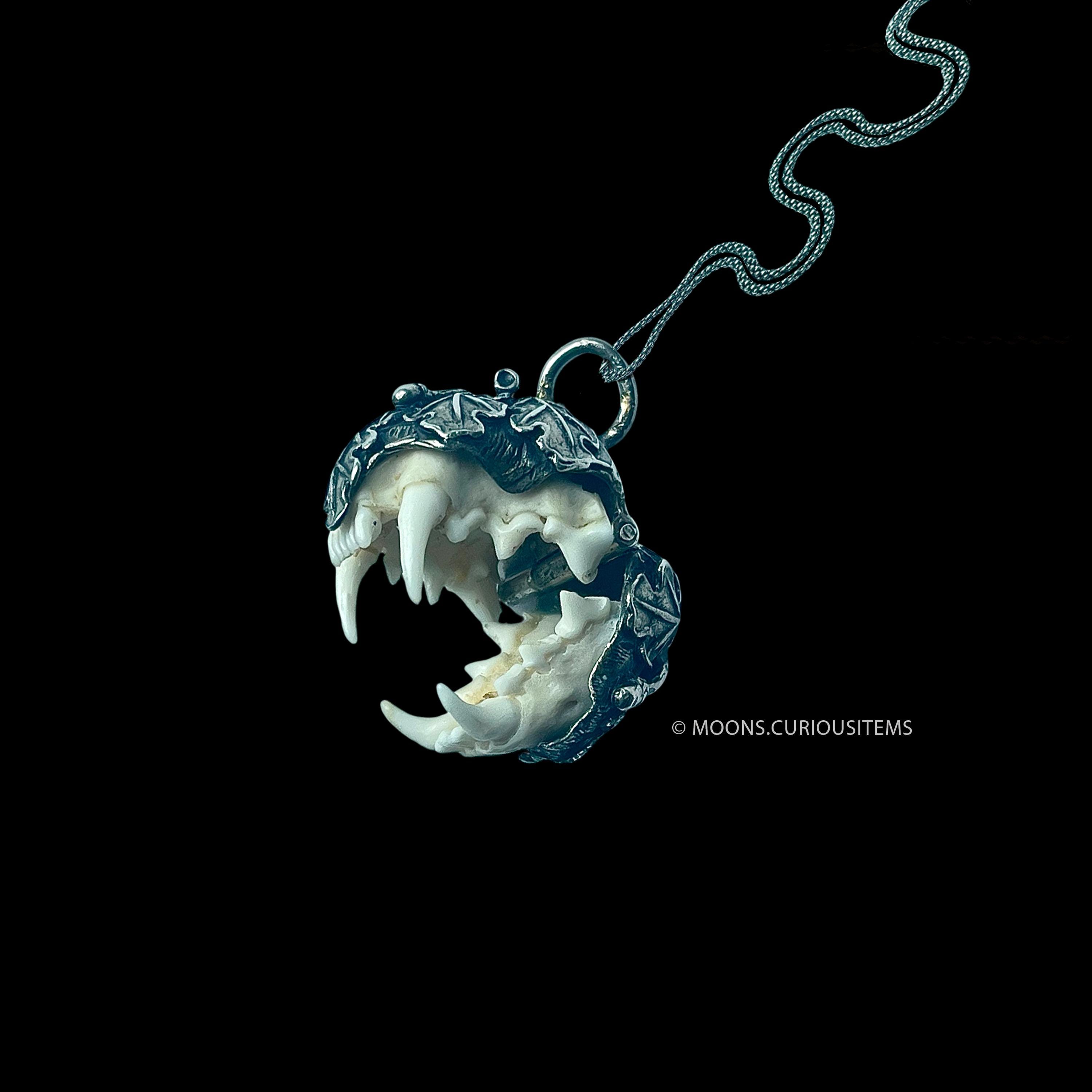 Fierce   Silver Teeth Locket- Charivari-Set in Silver-Fangs-Vintage